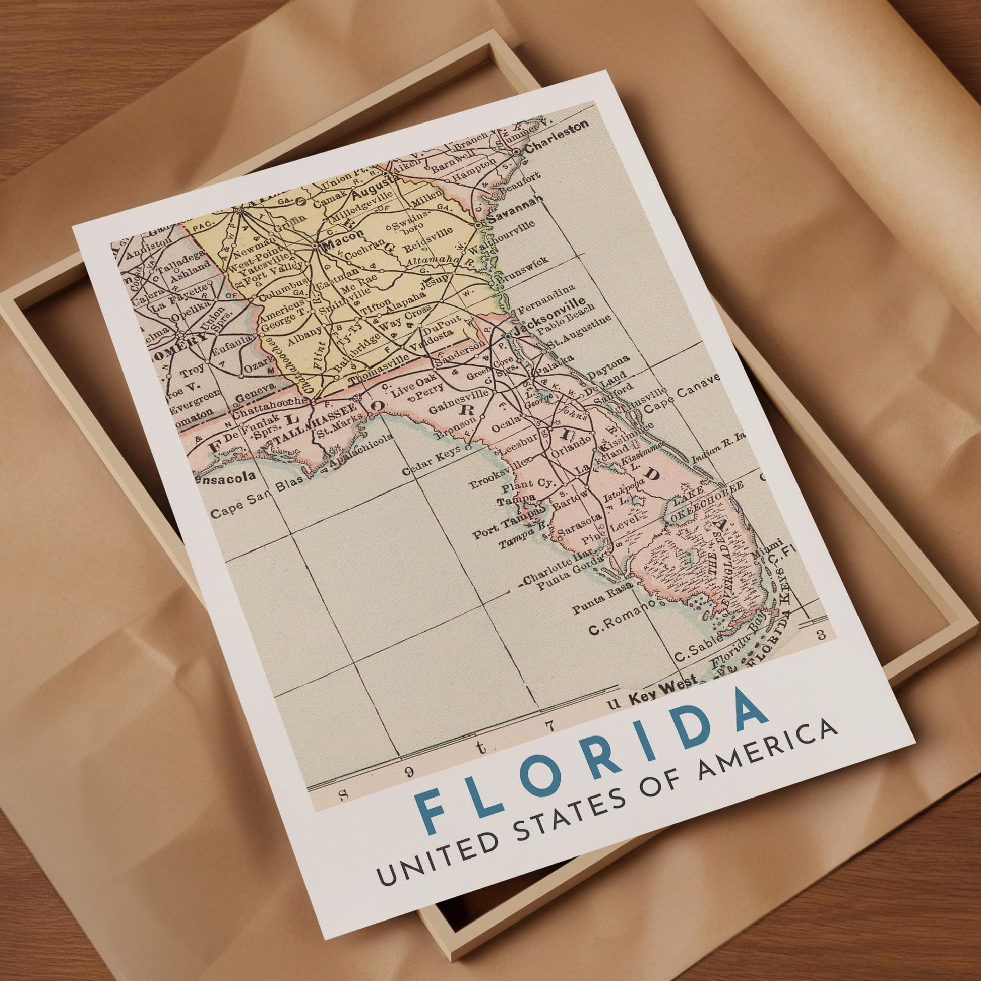 Vintage Florida Map Print, Travel Wall Art (Digital Download)