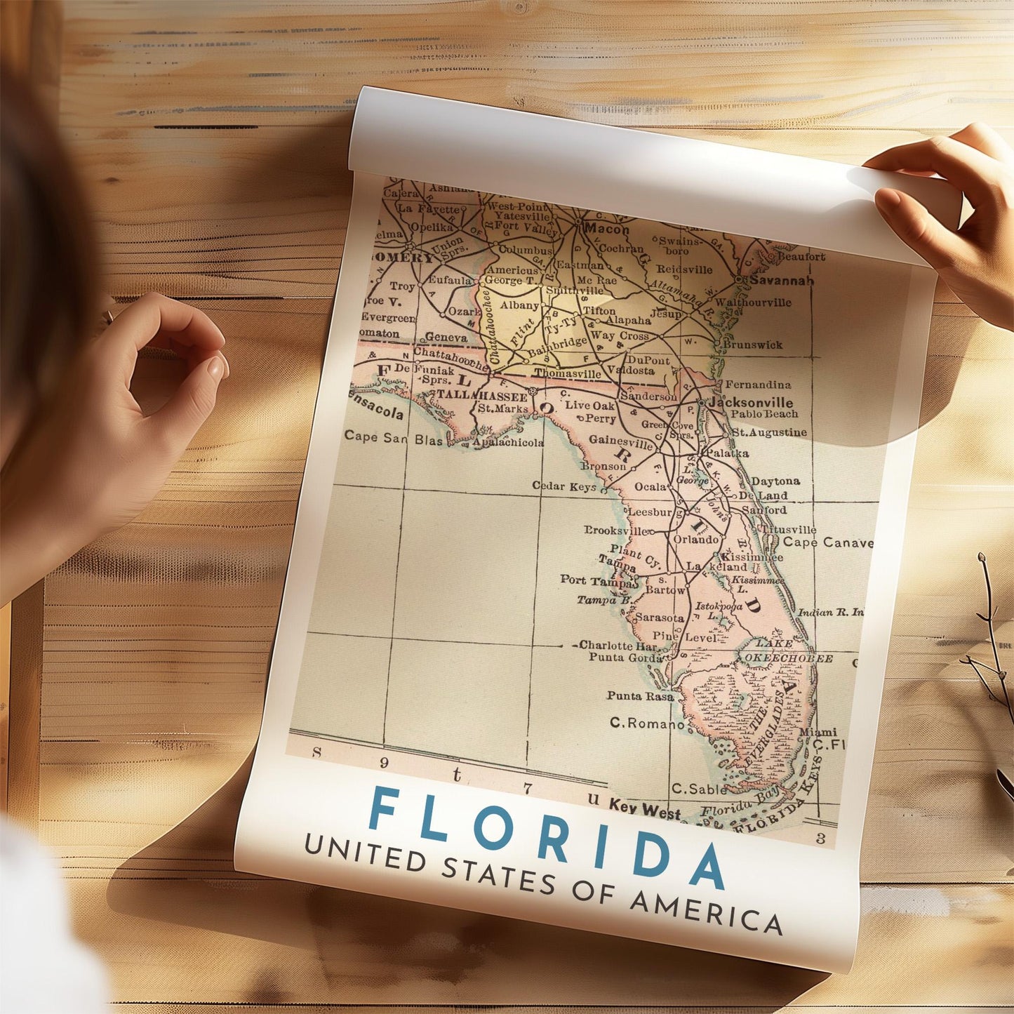 Vintage Florida Map Print, Travel Wall Art (Digital Download)