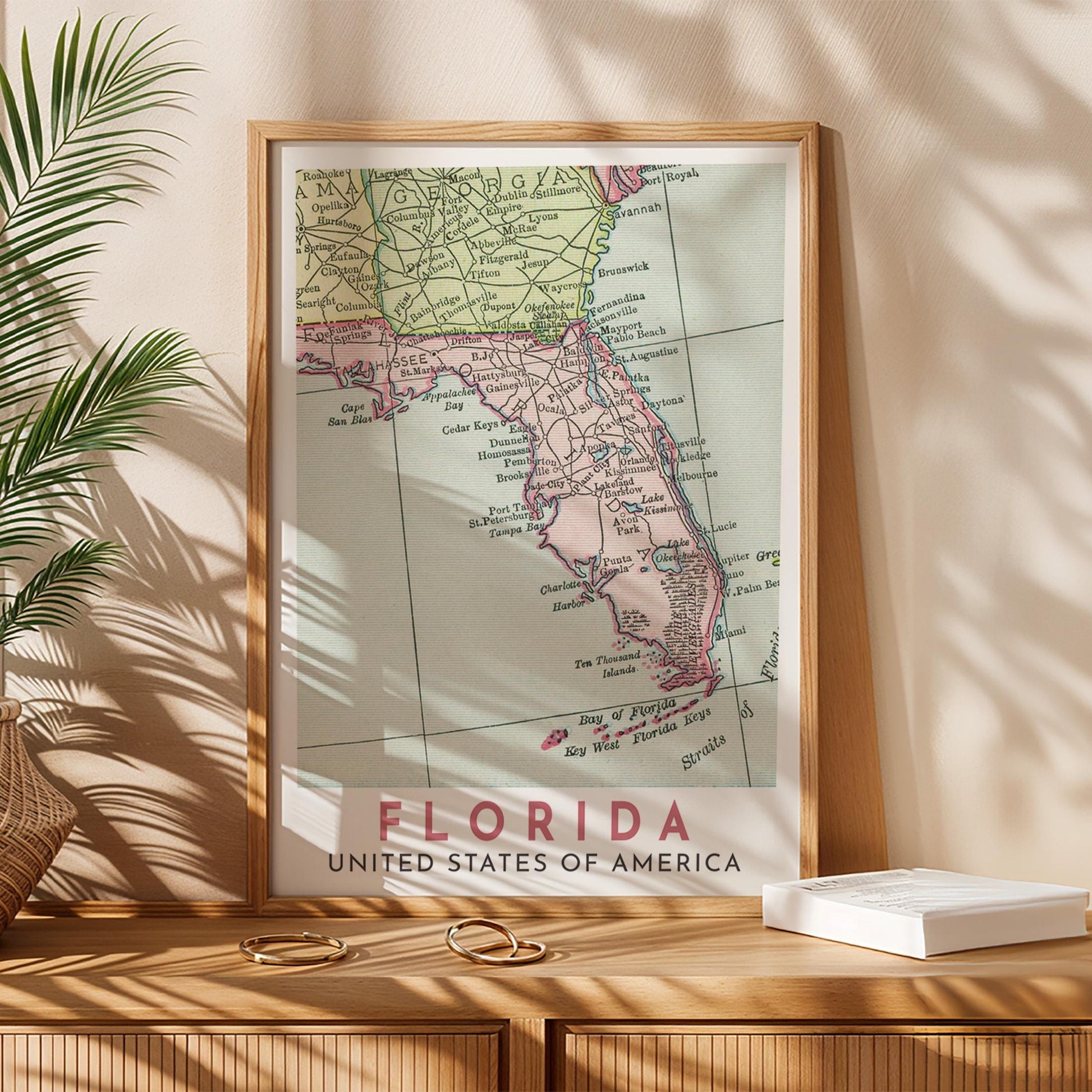 Vintage Florida Map Print, Travel Wall Art (Digital Download)