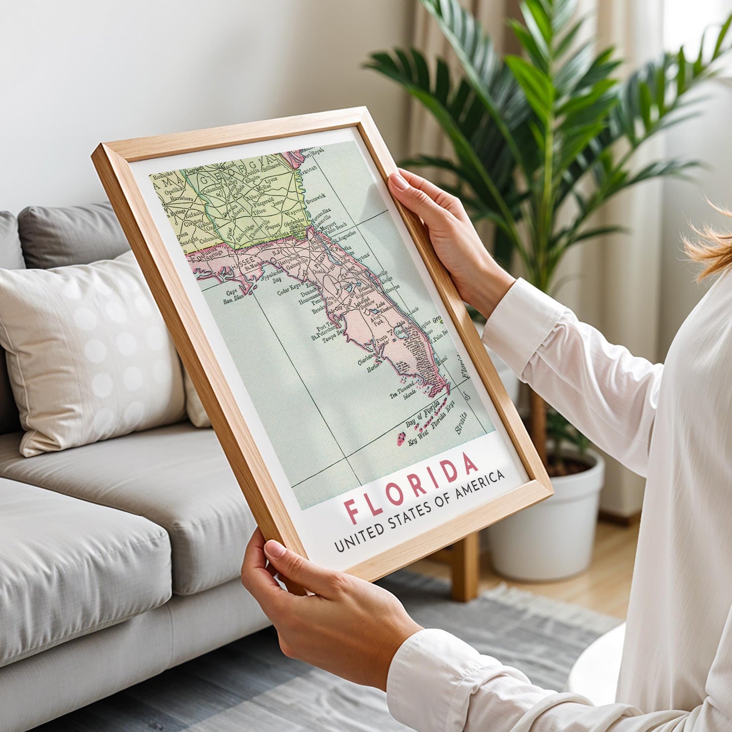 Vintage Florida Map Print, Travel Wall Art (Digital Download)