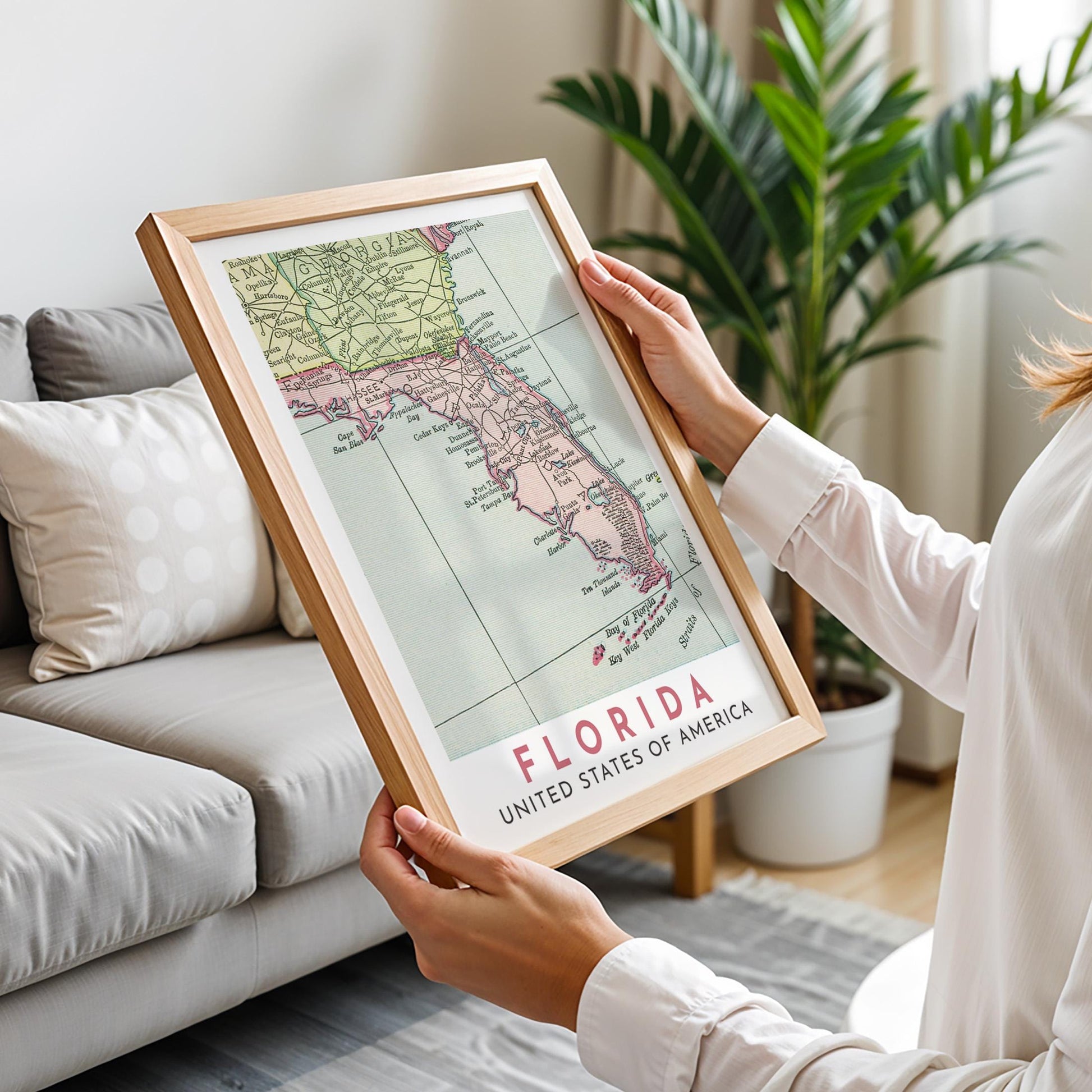 Vintage Florida Map Print, Travel Wall Art (Digital Download)