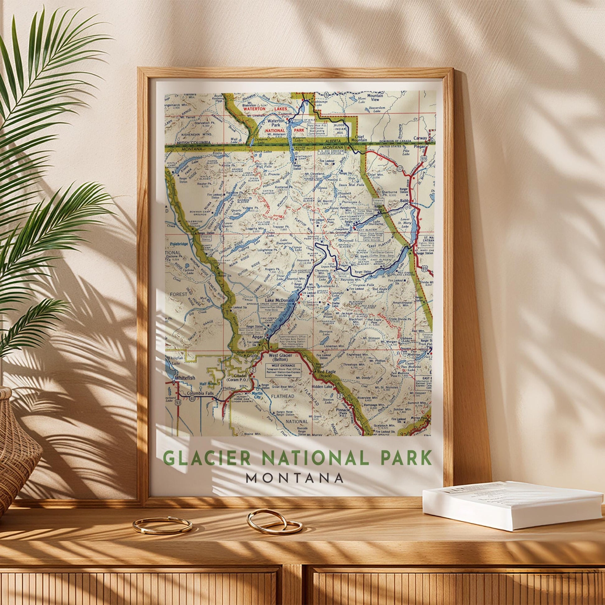 Glacier National Park Vintage Map Print, Montana Wall Art (Digital Download)