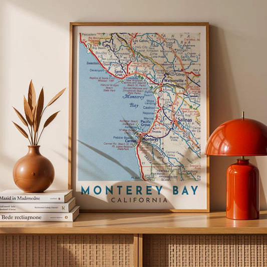 Monterey Bay Vintage Map Print, California Coastal Travel Poster (Digital Download)