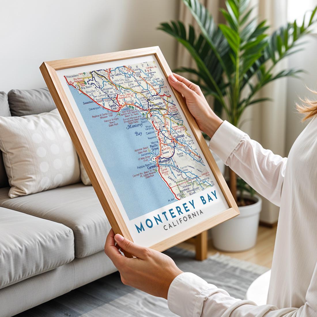 Monterey Bay Vintage Map Print, California Coastal Travel Poster (Digital Download)