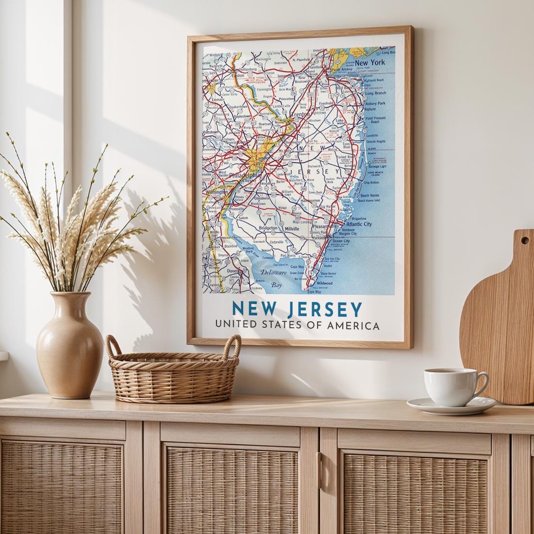 Vintage New Jersey Map Print, Jersey Shore Wall Art (Digital Download)