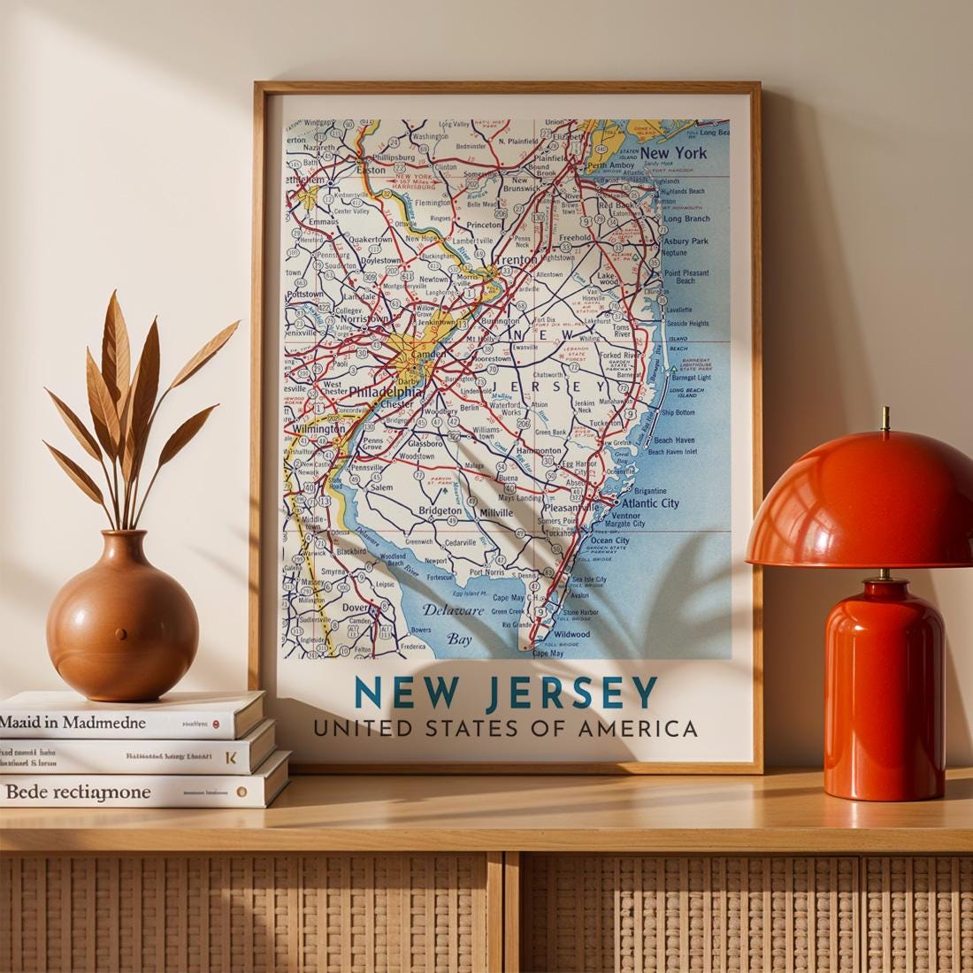 Vintage New Jersey Map Print, Jersey Shore Wall Art (Digital Download)