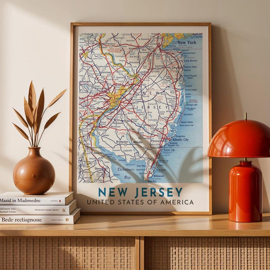 Vintage New Jersey Map Print, Jersey Shore Wall Art (Digital Download)