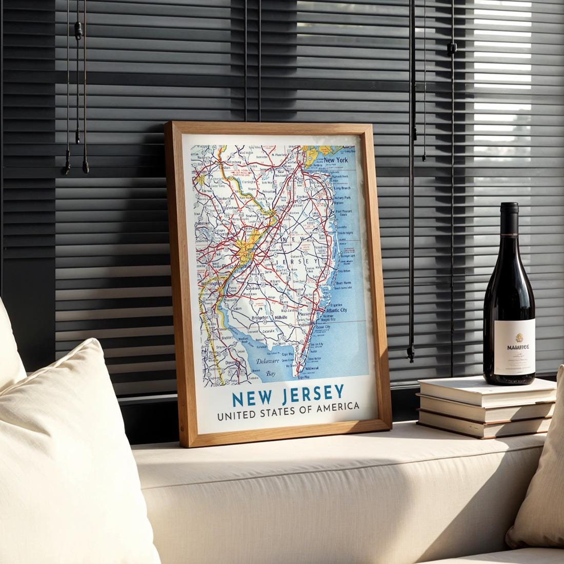 Vintage New Jersey Map Print, Jersey Shore Wall Art (Digital Download)