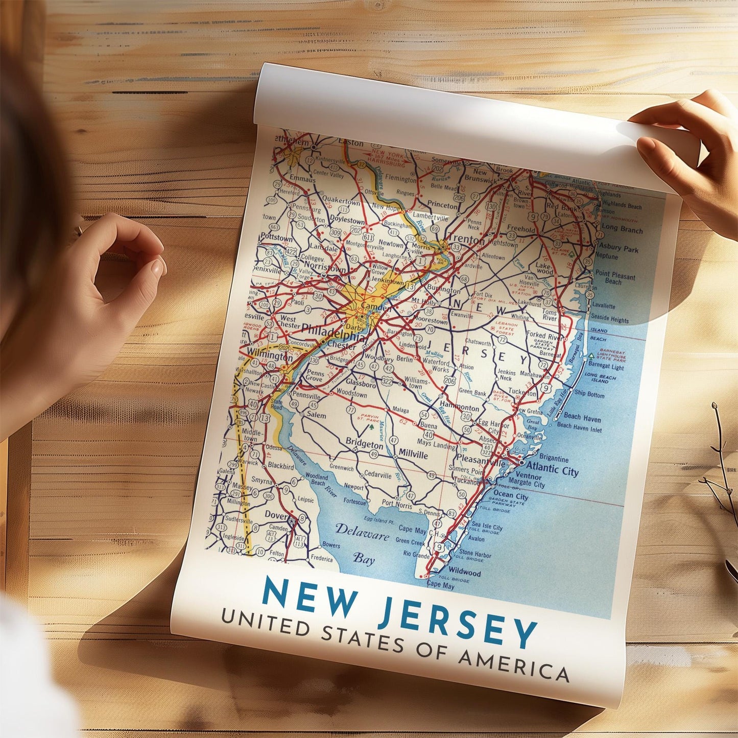 Vintage New Jersey Map Print, Jersey Shore Wall Art (Digital Download)