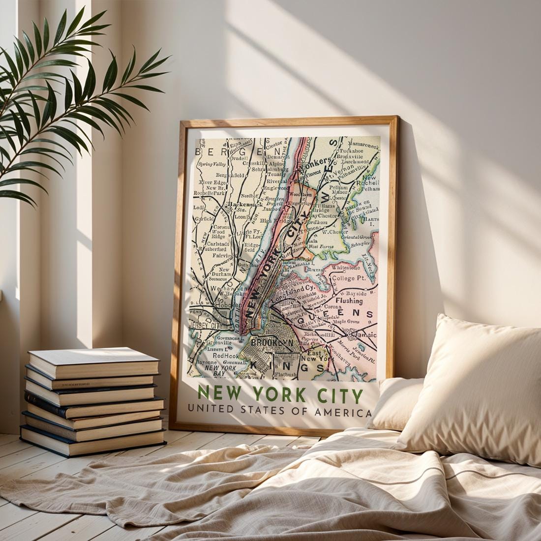 New York City Vintage Map Print, NYC Wall Art (Digital Download)