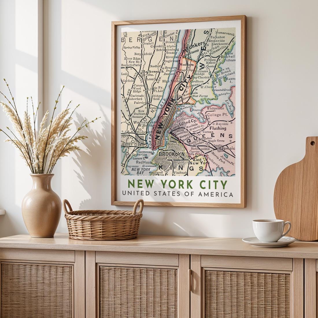 New York City Vintage Map Print, NYC Wall Art (Digital Download)