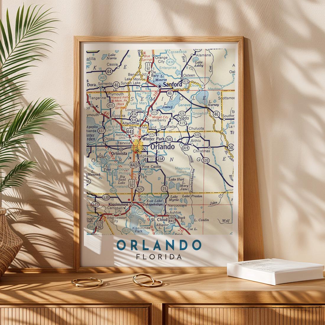 Vintage Orlando Florida Map Print, City Wall Art (Digital Download)