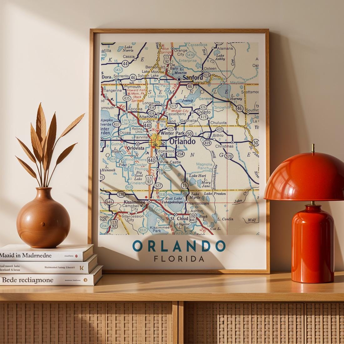 Vintage Orlando Florida Map Print, City Wall Art (Digital Download)