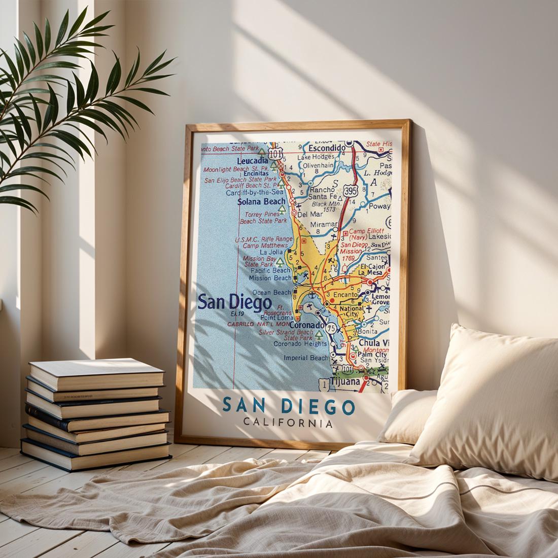 Vintage San Diego Map Print, California City Art (Digital Download)