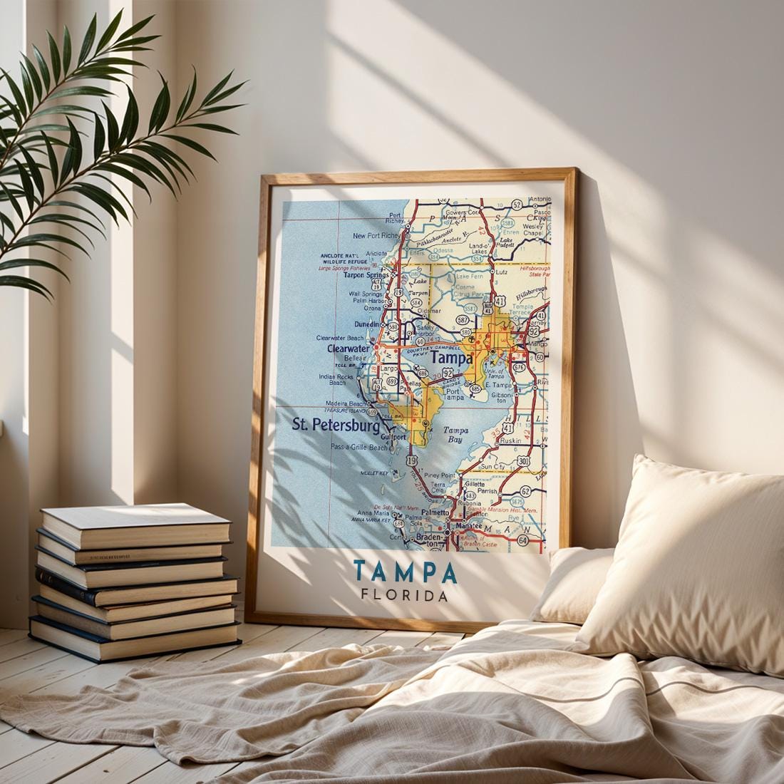 Vintage Tampa Florida Map Print, City Wall Art (Digital Download)