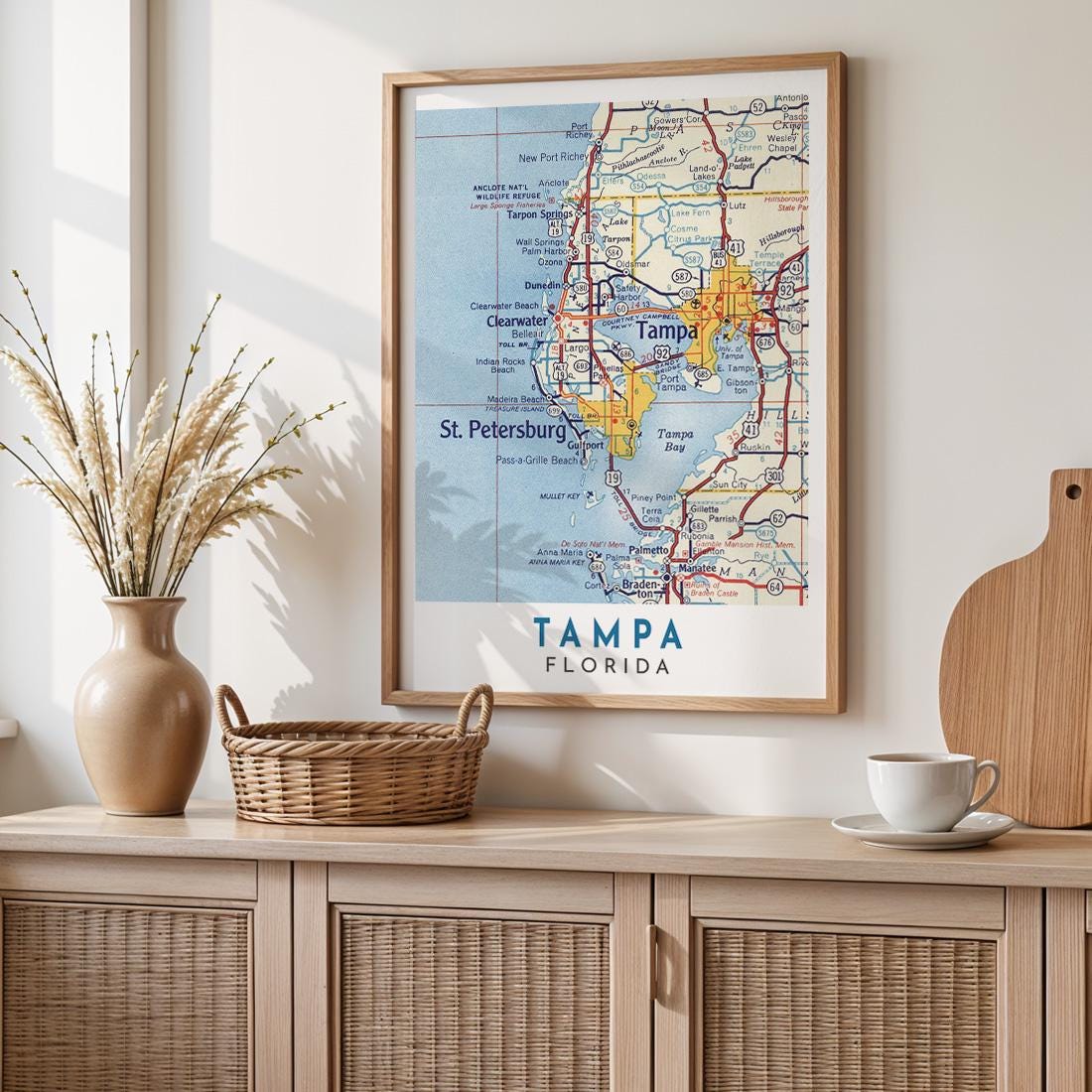 Vintage Tampa Florida Map Print, City Wall Art (Digital Download)