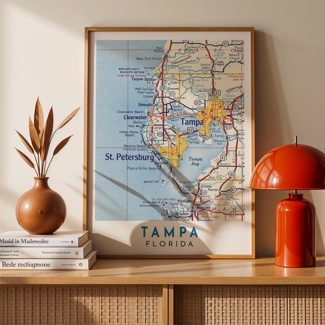 Vintage Tampa Florida Map Print, City Wall Art (Digital Download)