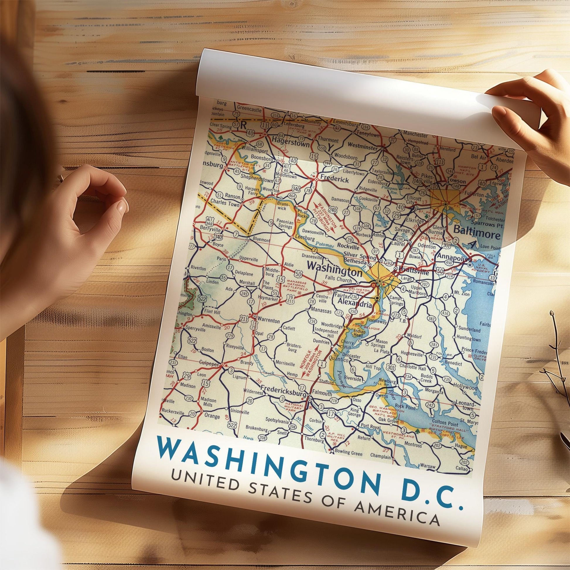 Vintage Washington DC Map Print, USA City Travel Poster (Digital Download)
