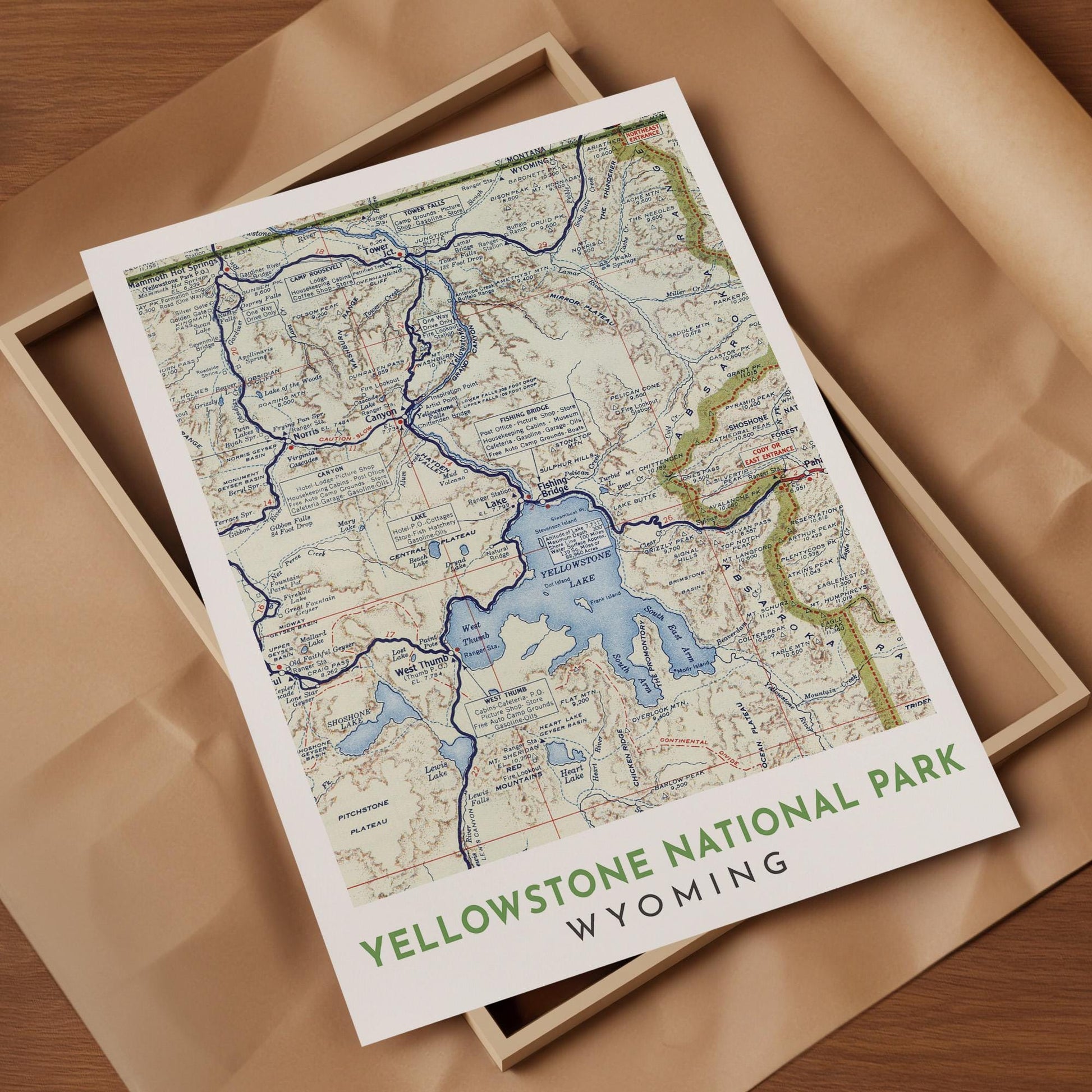 Yellowstone National Park Vintage Map Print (Digital Download)