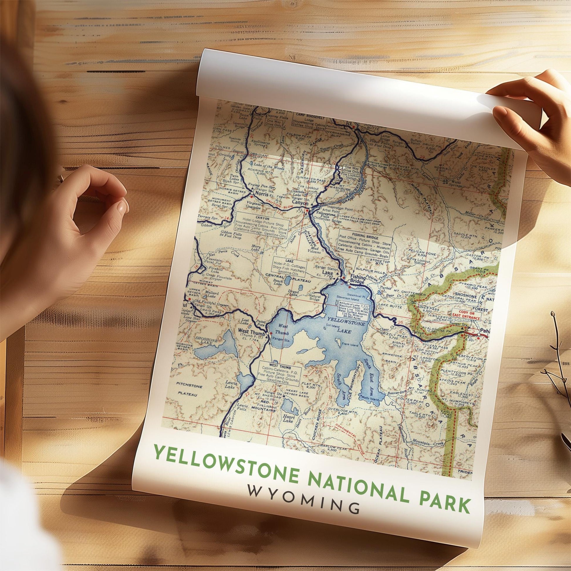 Yellowstone National Park Vintage Map Print (Digital Download)