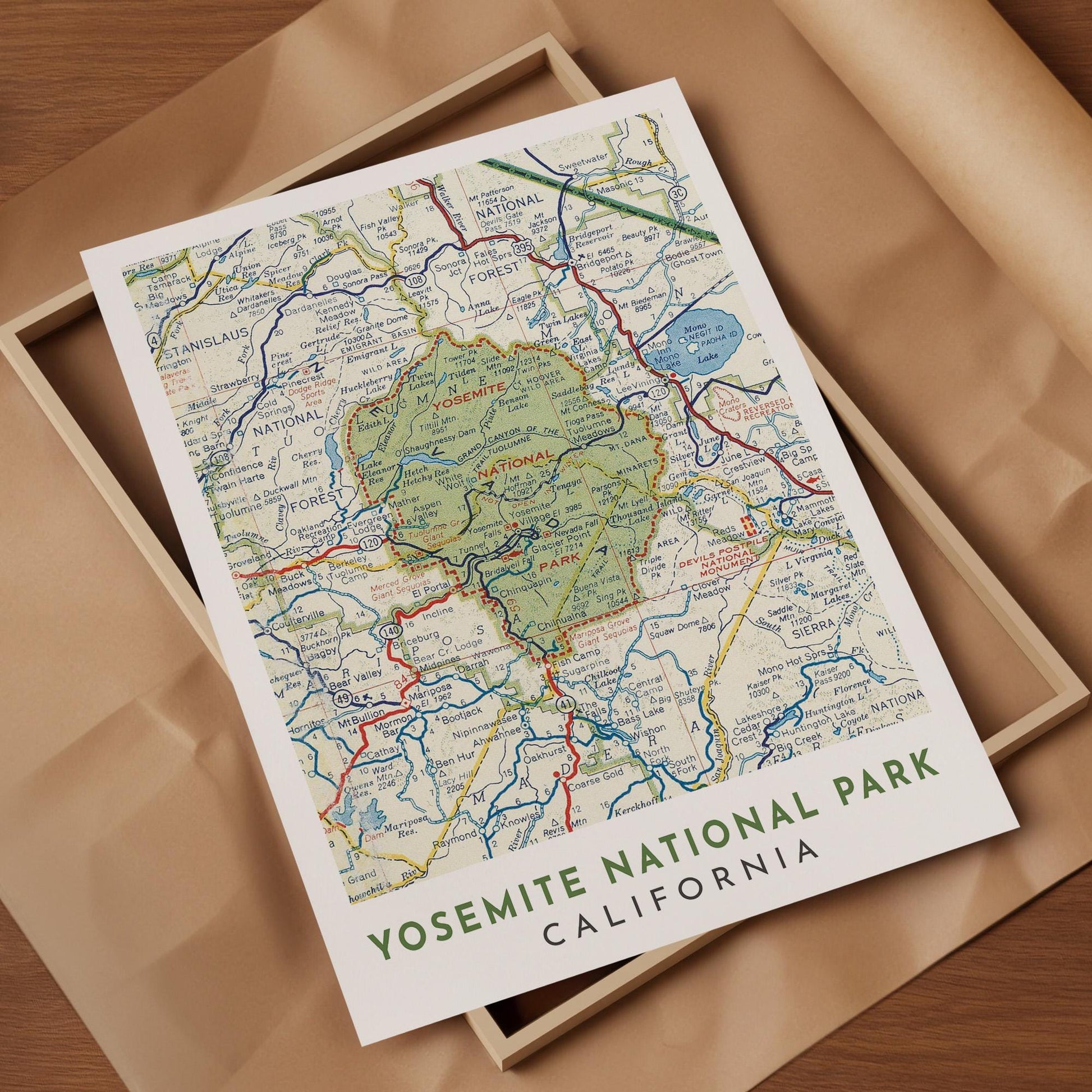 Yosemite National Park Vintage Map Print, California Travel Poster (Digital Download)