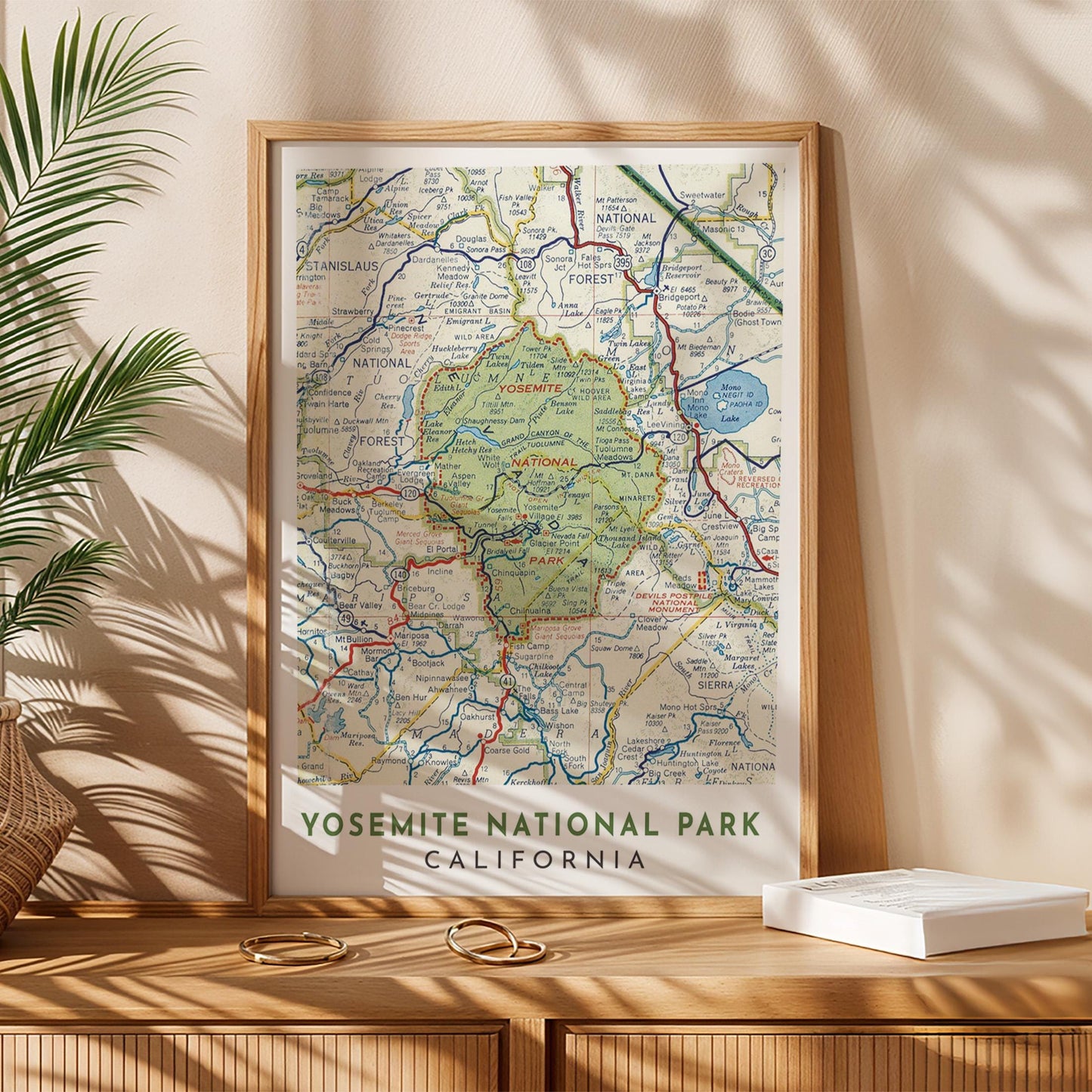 Yosemite National Park Vintage Map Print, California Travel Poster (Digital Download)