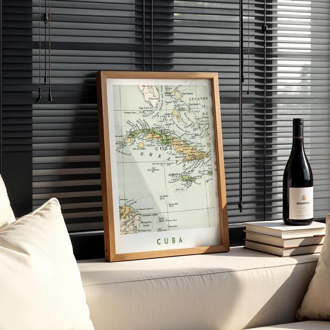 1907 Vintage Cuba Map Poster, Antique Caribbean Travel Wall Art (Digital Download)