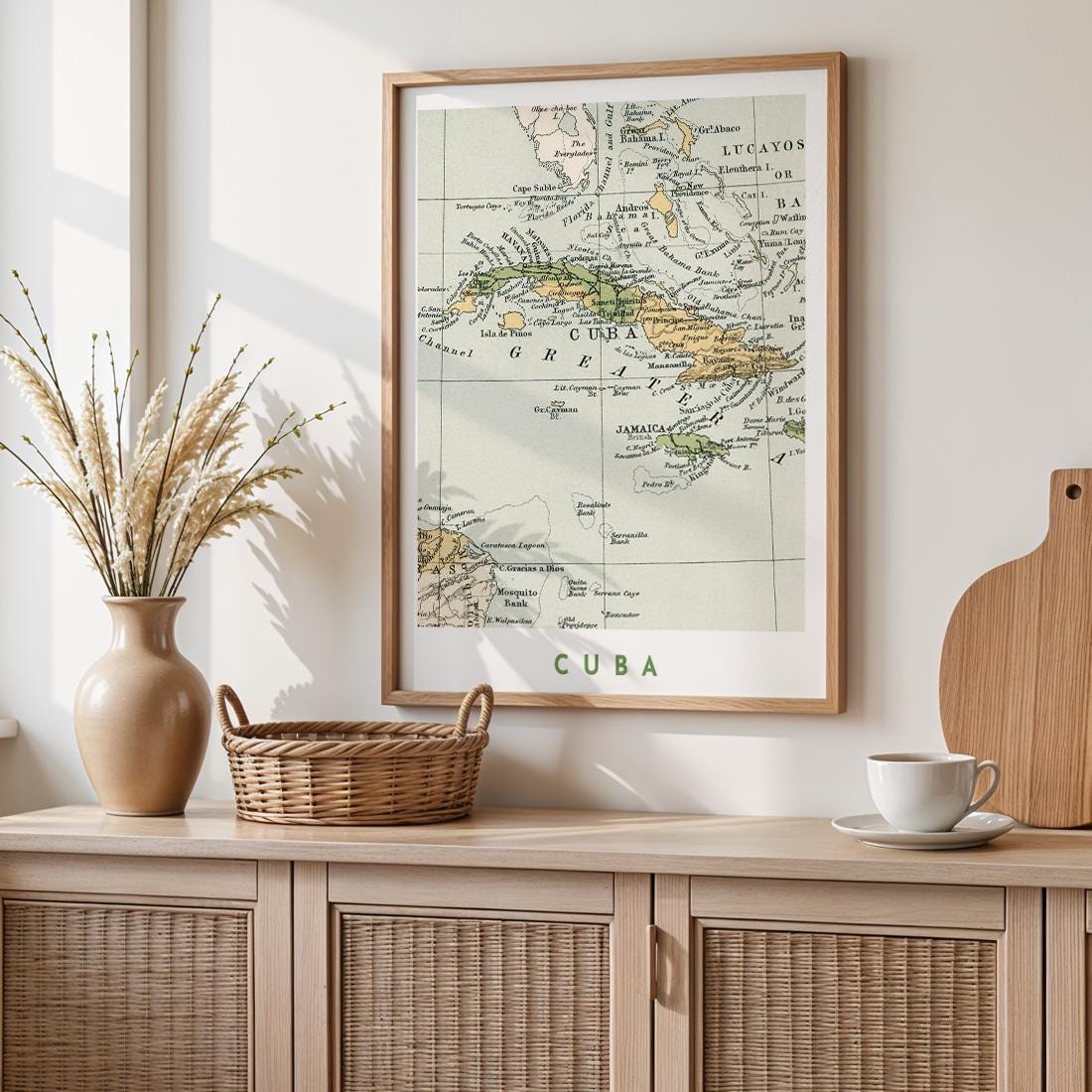 1907 Vintage Cuba Map Poster, Antique Caribbean Travel Wall Art (Digital Download)