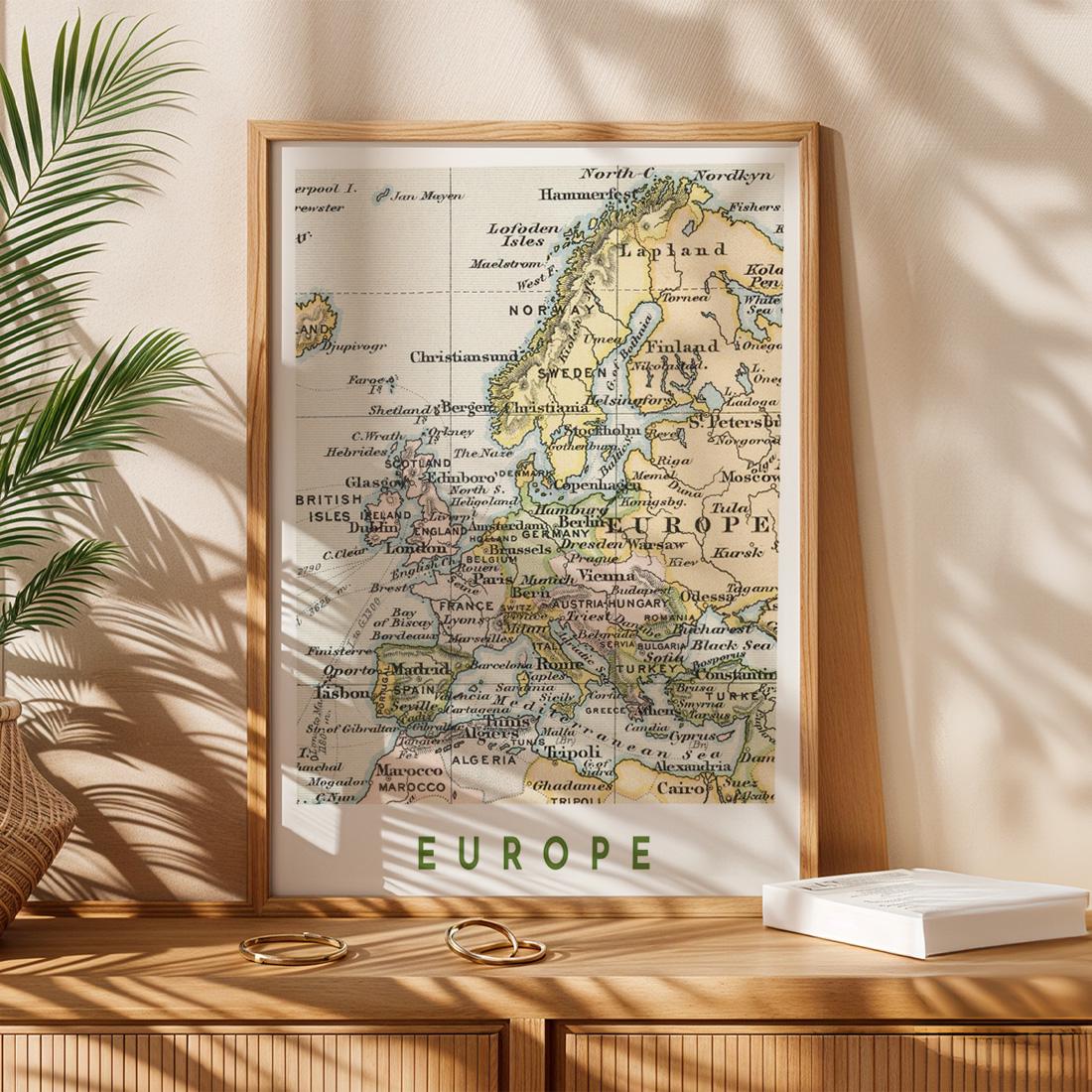 1892 Europe Map Print, Antique Vintage Travel Poster (Digital Download)