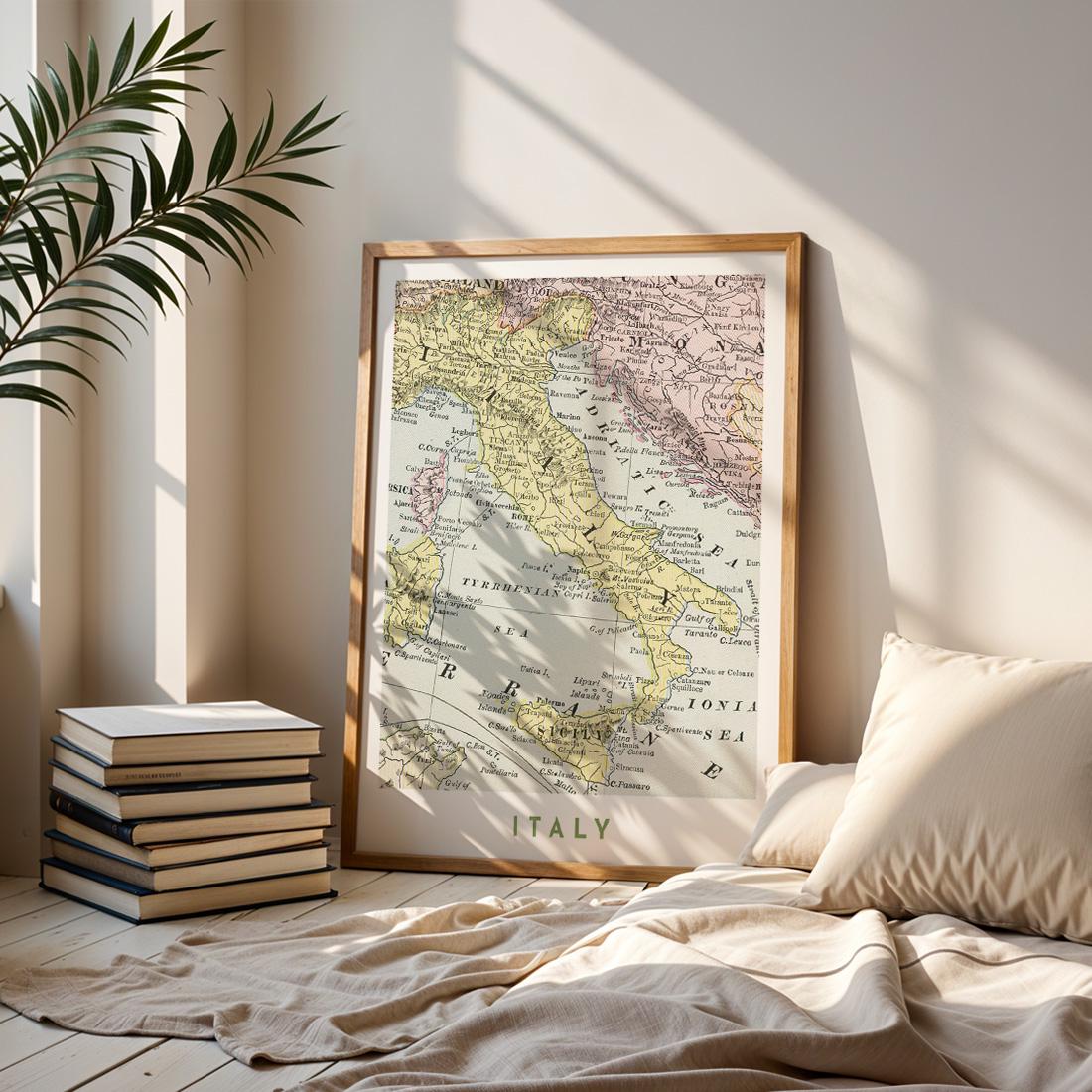1889 Vintage Map of Italy, Antique Italy Wall Art (Digital Download)