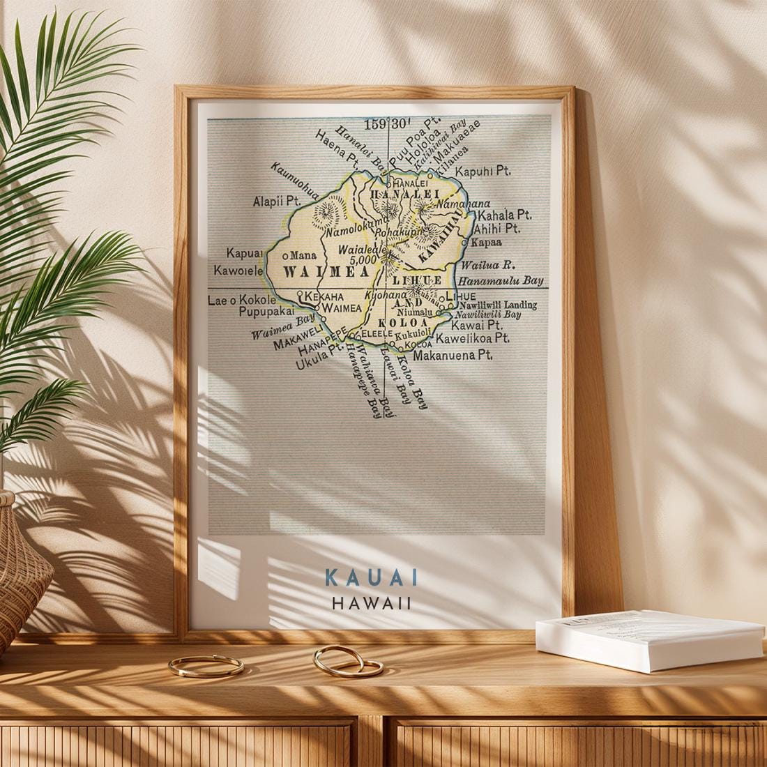 Vintage 1901 Kauai Map Print, Hawaii Wall Art (Digital Download)