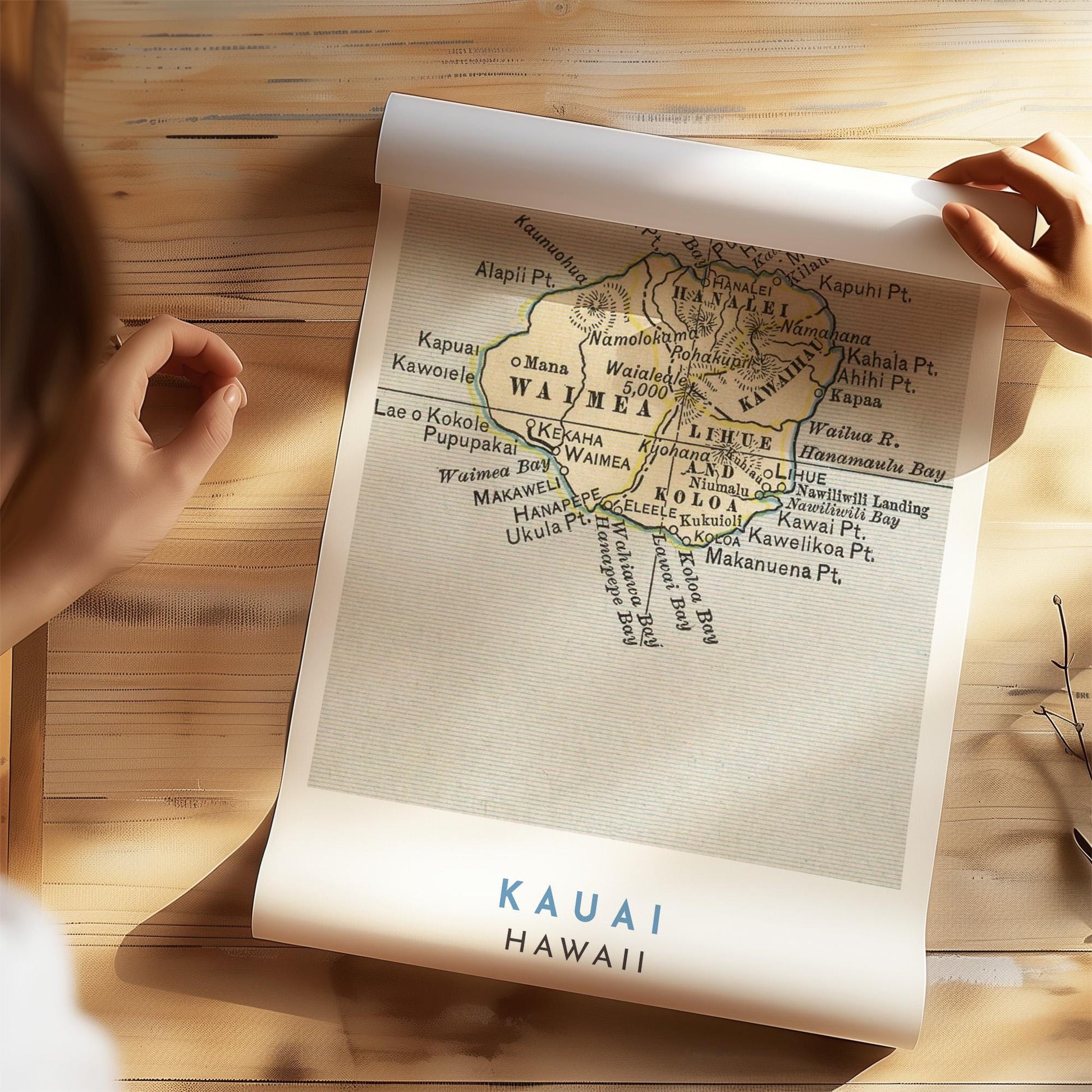 Vintage 1901 Kauai Map Print, Hawaii Wall Art (Digital Download)
