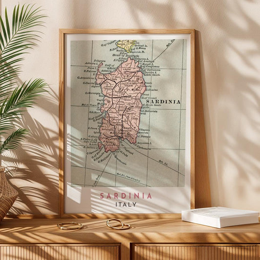 1899 Sardinia Map Poster, Vintage Italy Travel Wall Art (Digital Download)