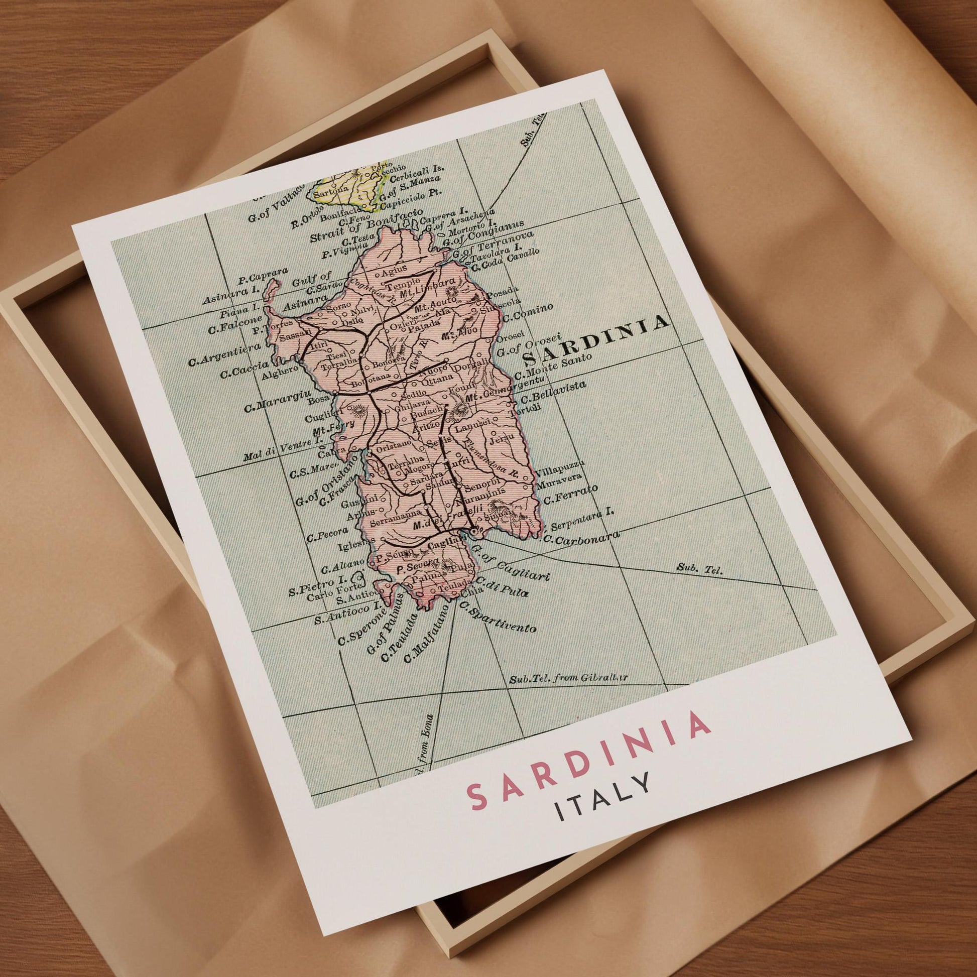 1899 Sardinia Map Poster, Vintage Italy Travel Wall Art (Digital Download)