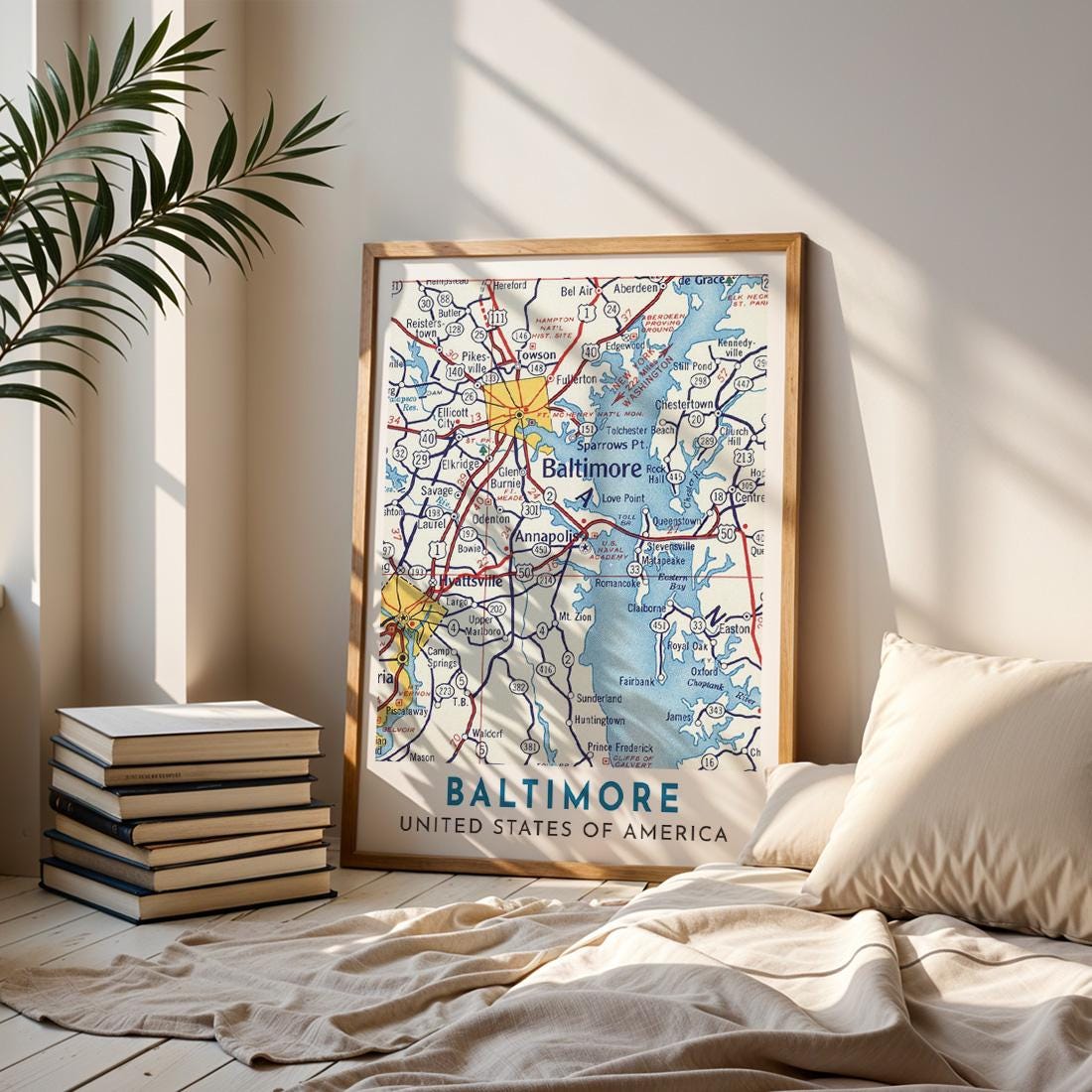 Vintage Baltimore Map Poster, Maryland City Art Print (Digital Download)