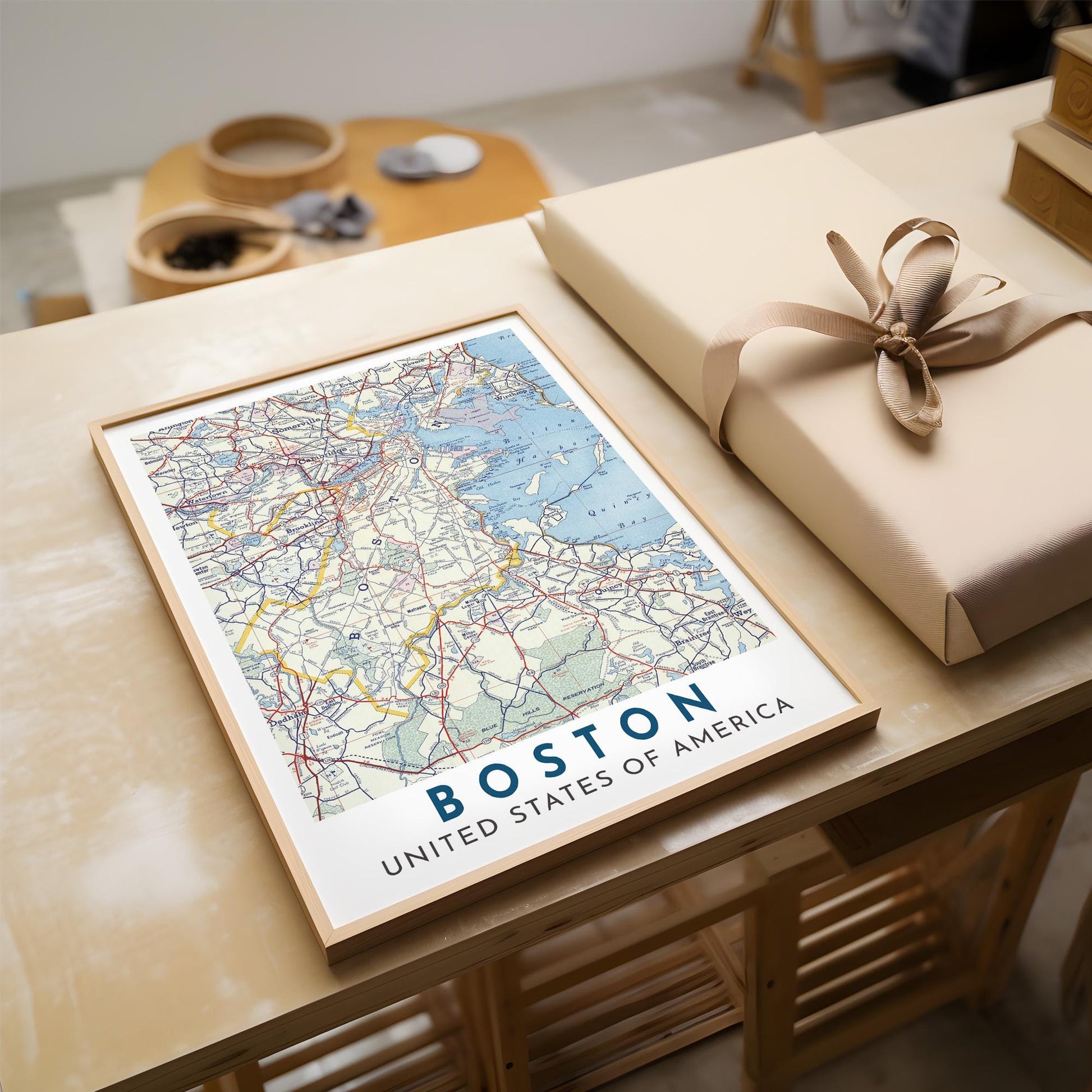 Vintage Boston Map Print, Massachusetts City Wall Art (Digital Download)