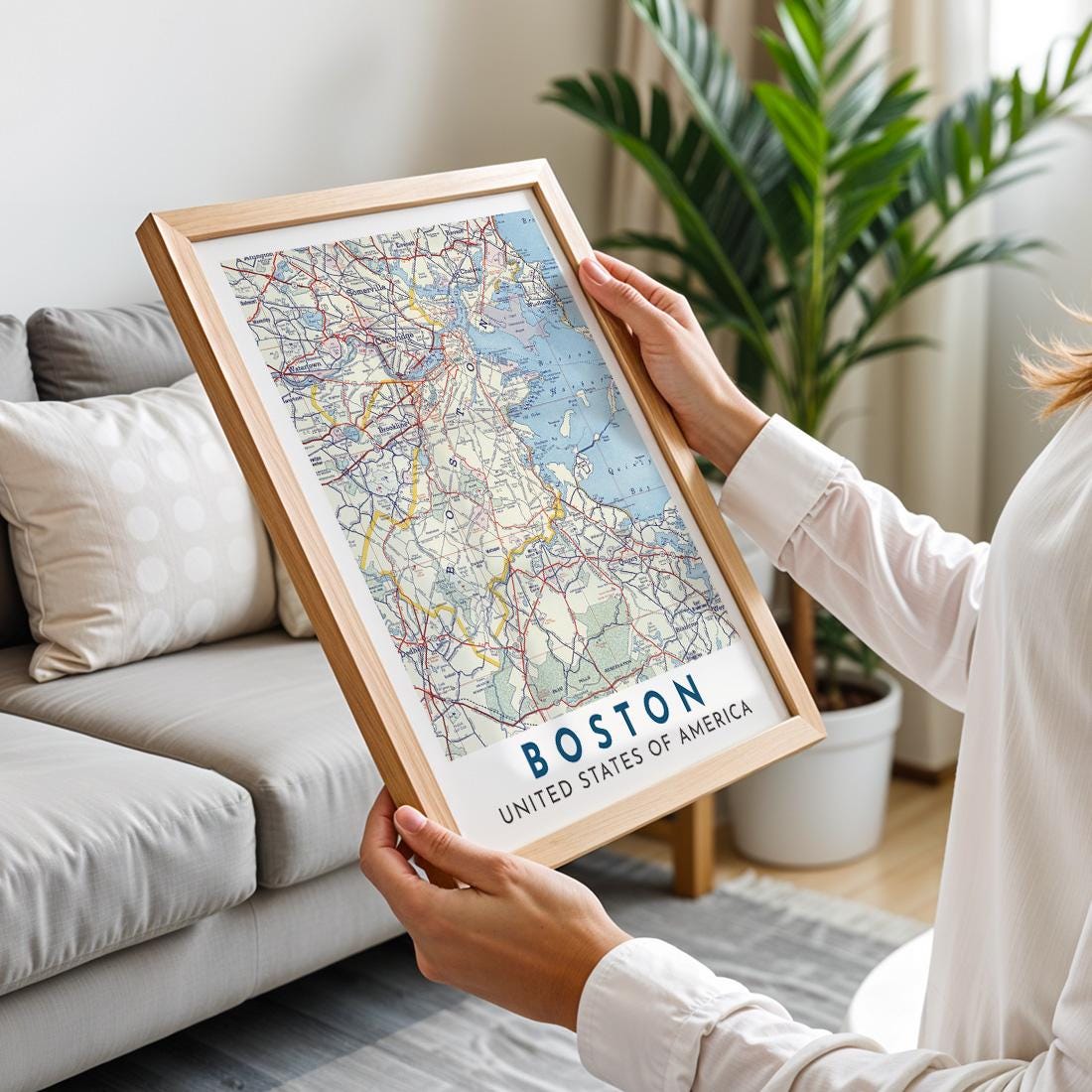 Vintage Boston Map Print, Massachusetts City Wall Art (Digital Download)