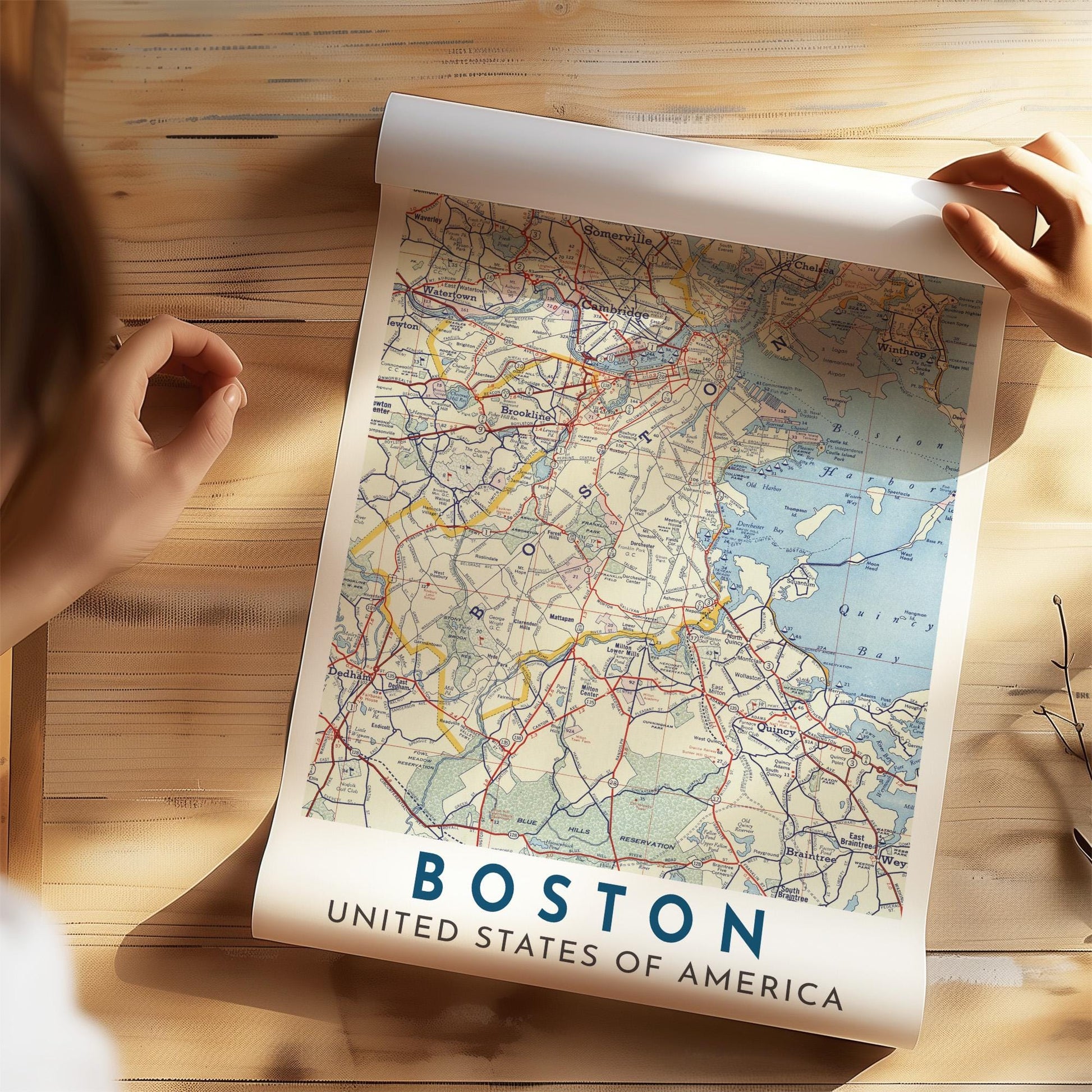 Vintage Boston Map Print, Massachusetts City Wall Art (Digital Download)