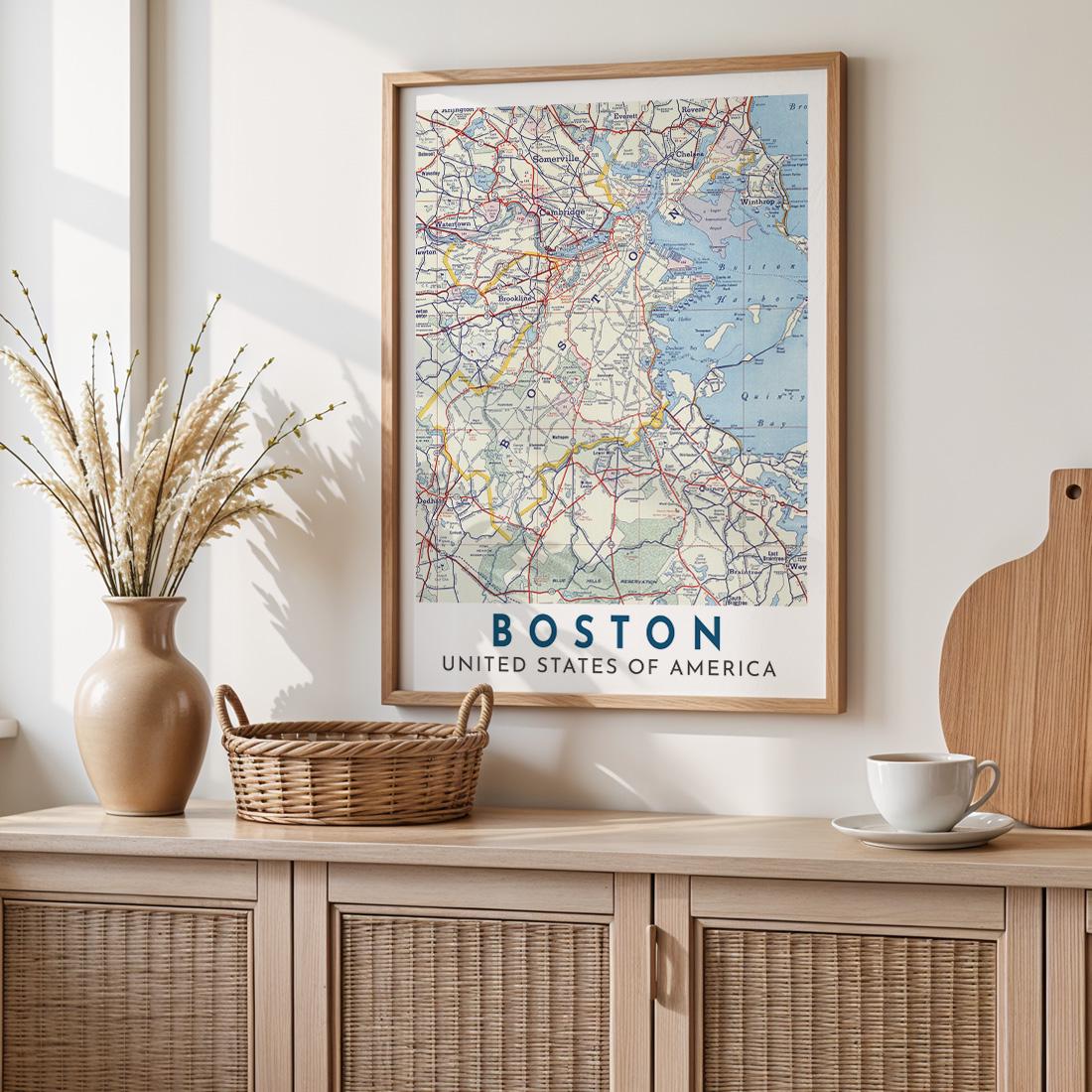 Vintage Boston Map Print, Massachusetts City Wall Art (Digital Download)