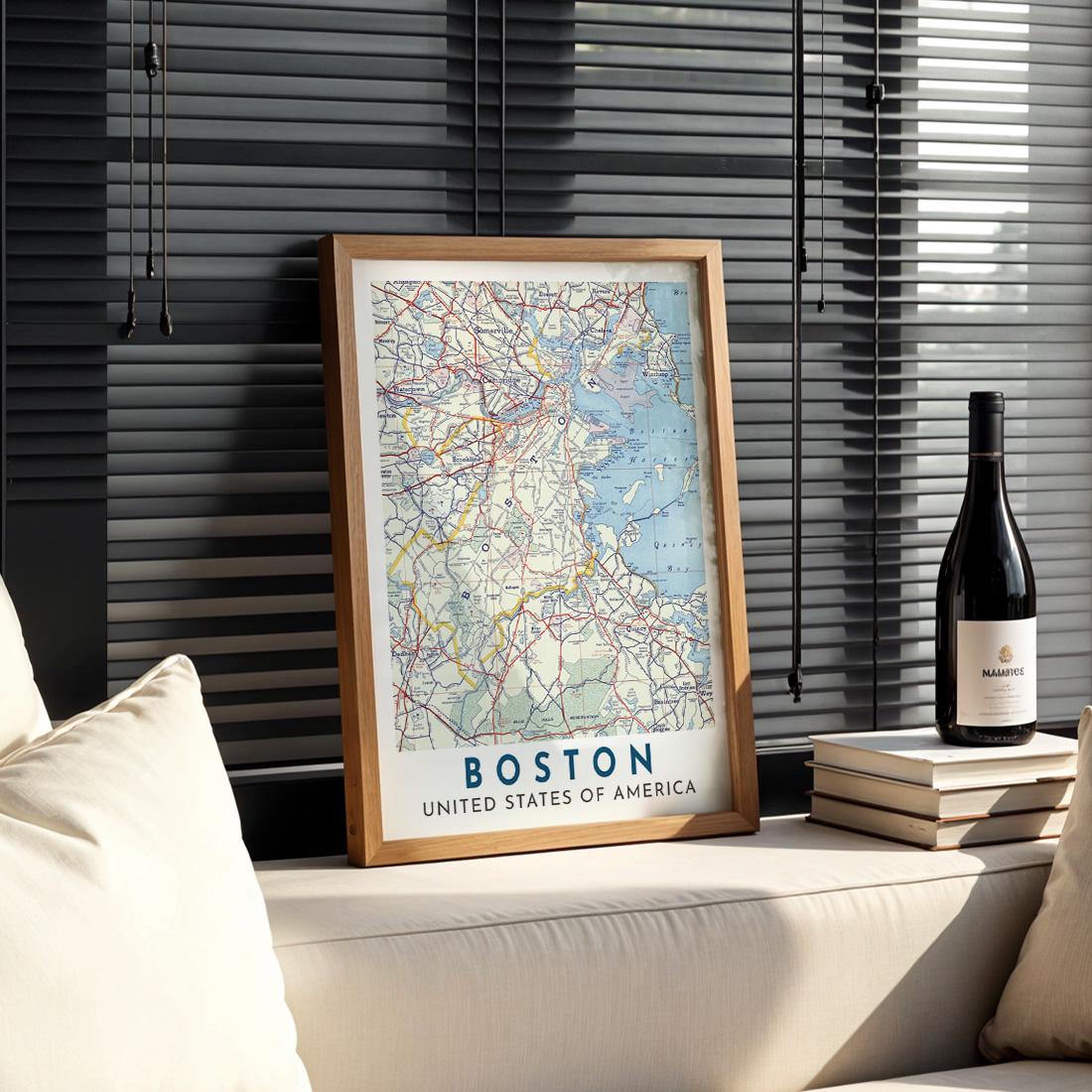 Vintage Boston Map Print, Massachusetts City Wall Art (Digital Download)