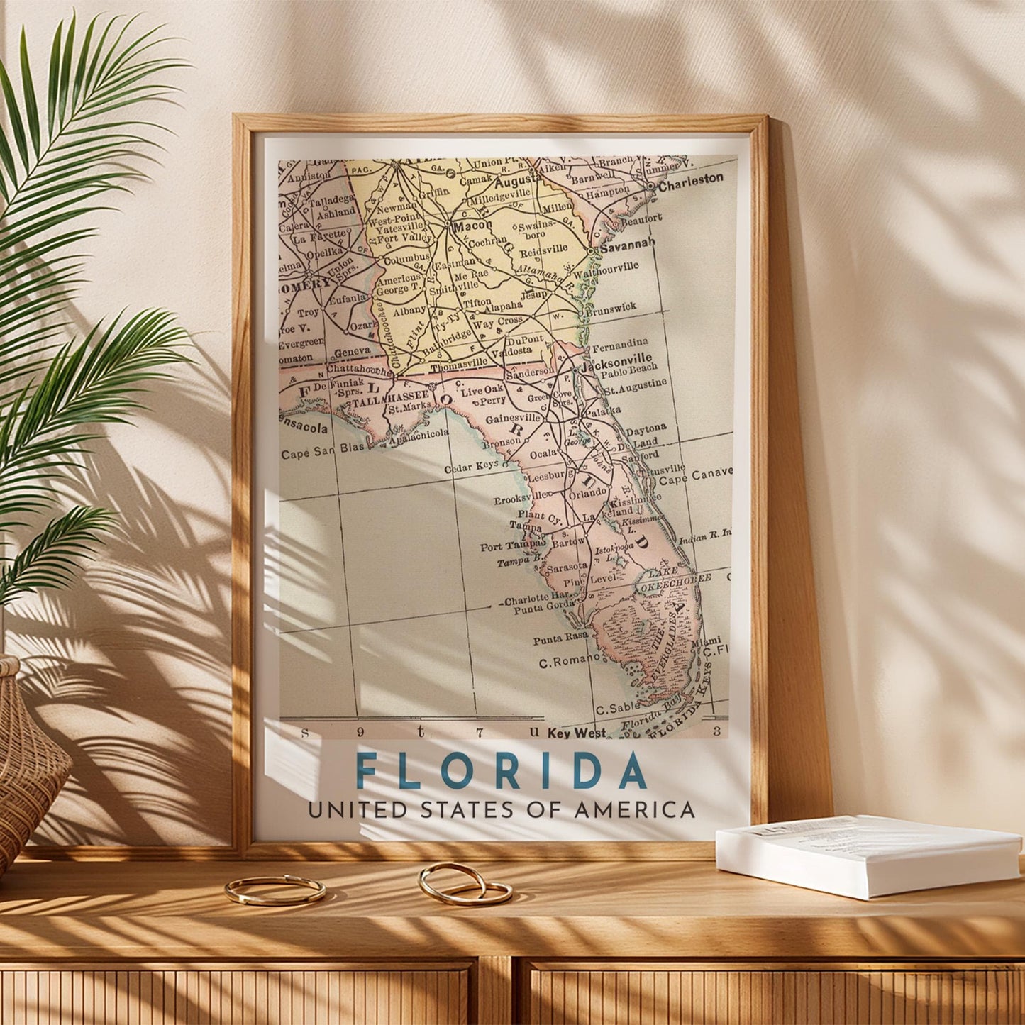 Vintage Florida Map Print, Travel Wall Art (Digital Download)