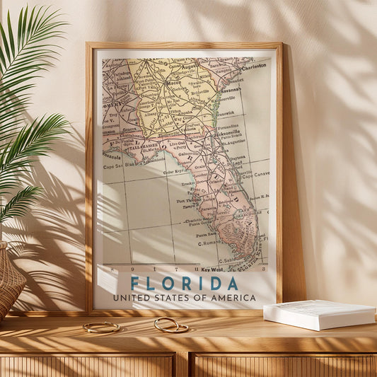 Vintage Florida Map Print, Travel Wall Art (Digital Download)