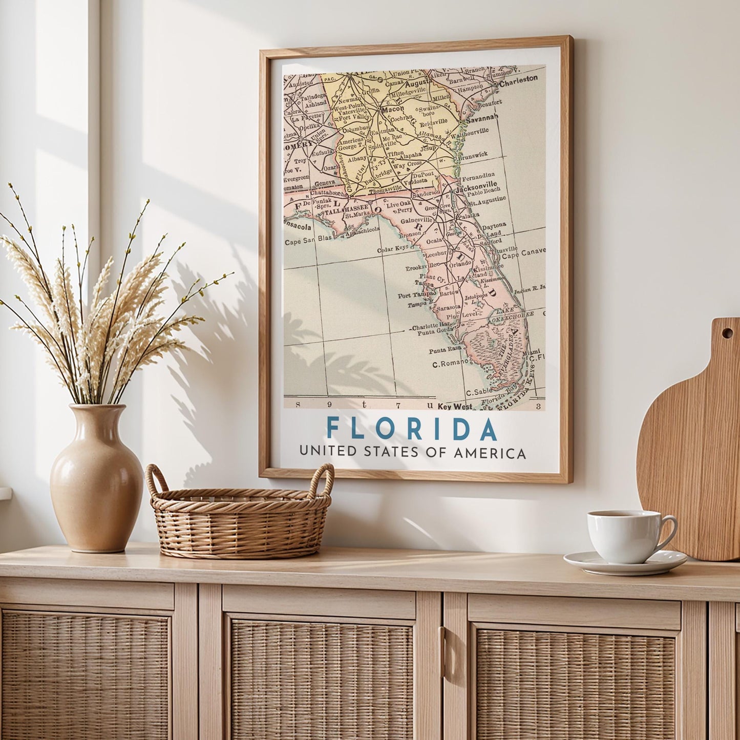 Vintage Florida Map Print, Travel Wall Art (Digital Download)
