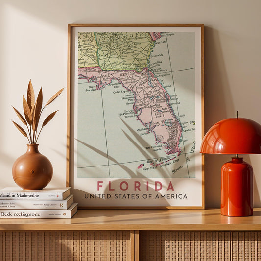 Vintage Florida Map Print, Travel Wall Art (Digital Download)