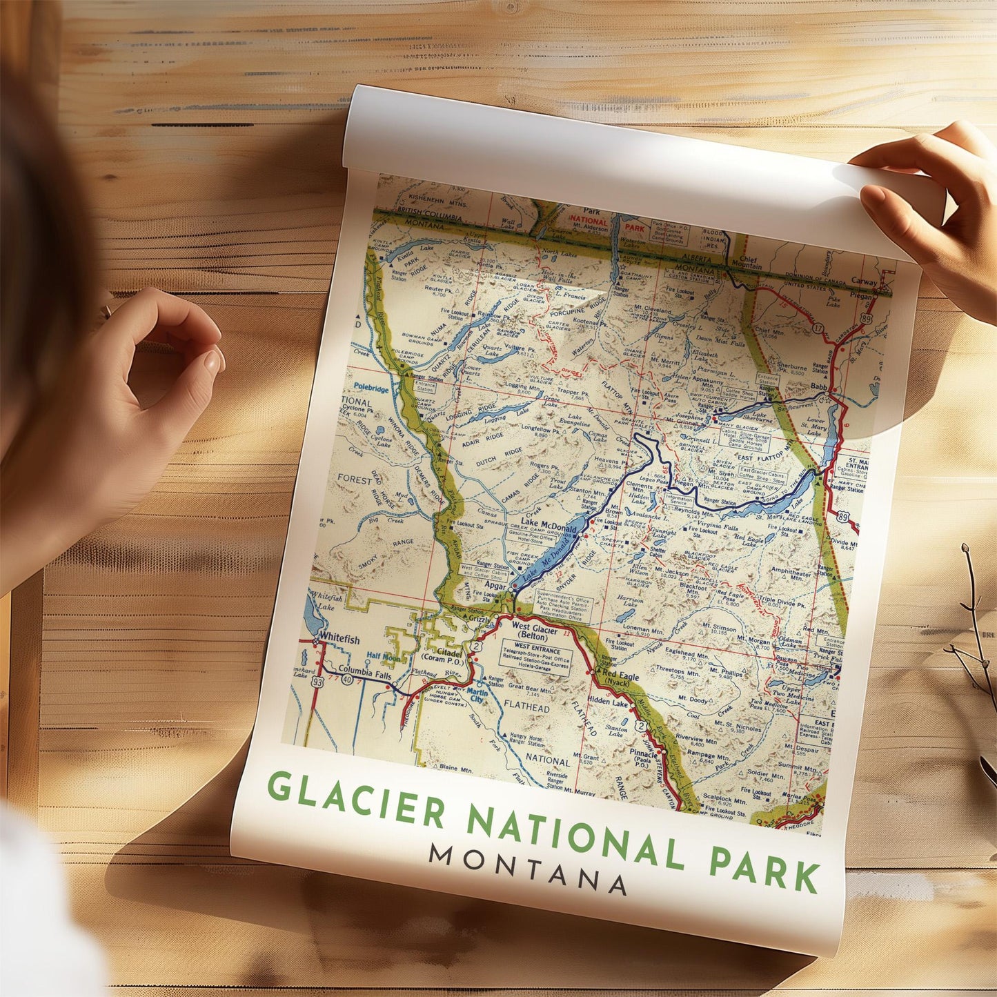 Glacier National Park Vintage Map Print, Montana Wall Art (Digital Download)
