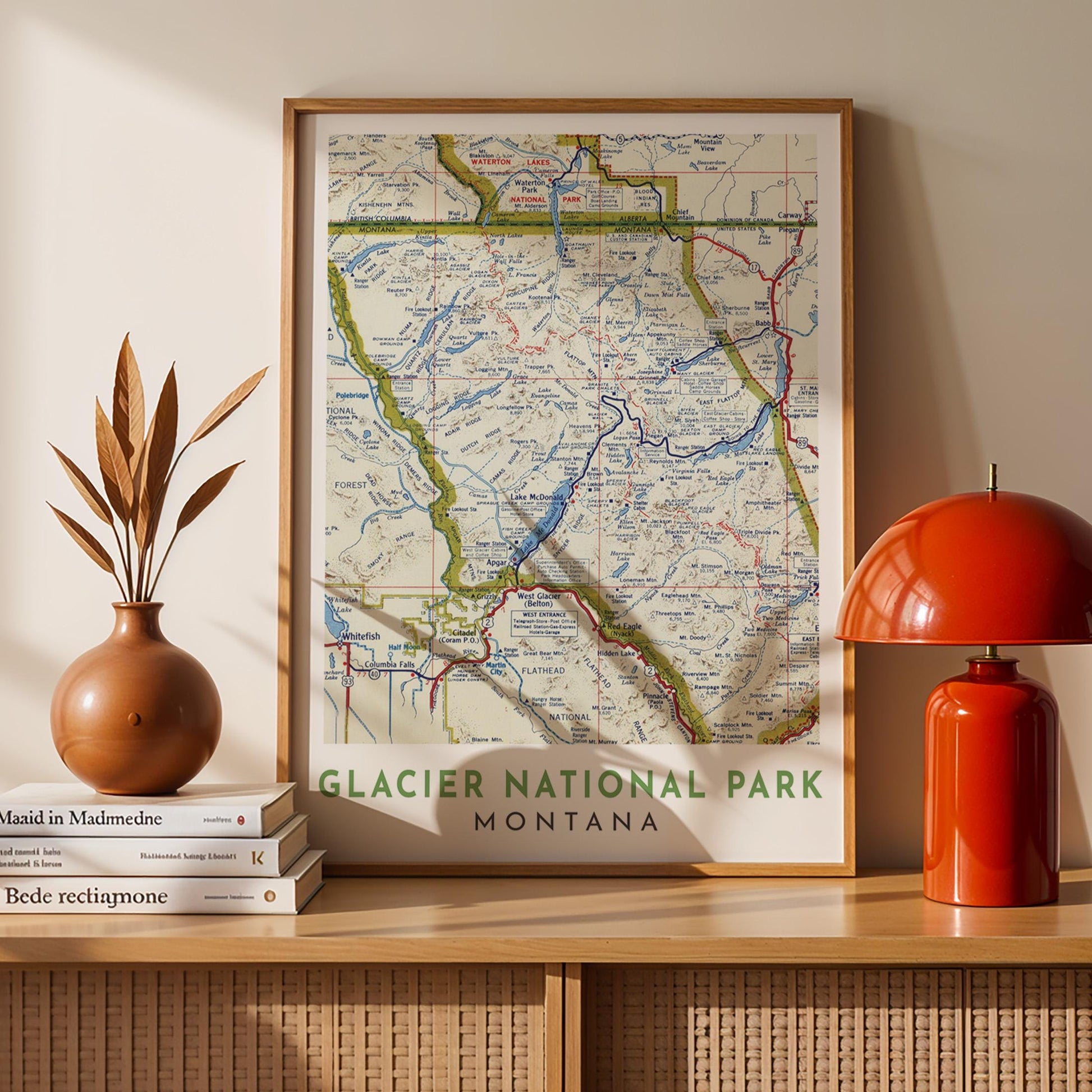 Glacier National Park Vintage Map Print, Montana Wall Art (Digital Download)