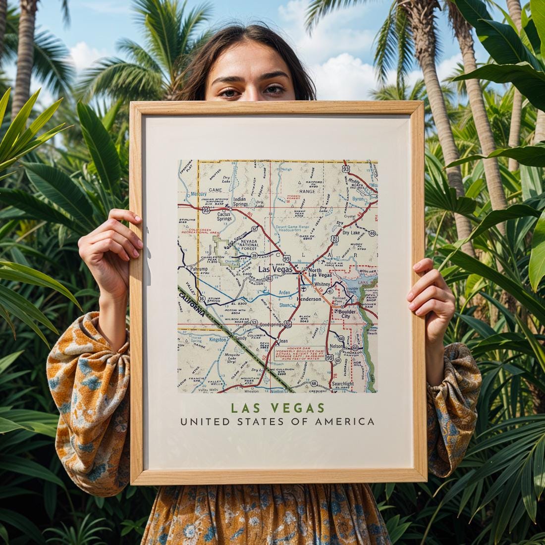 Las Vegas Vintage Map Poster, Nevada City Wall Art (Digital Download)