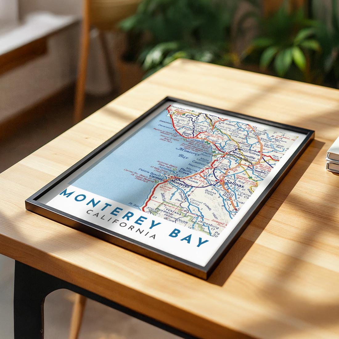 Monterey Bay Vintage Map Print, California Coastal Travel Poster (Digital Download)