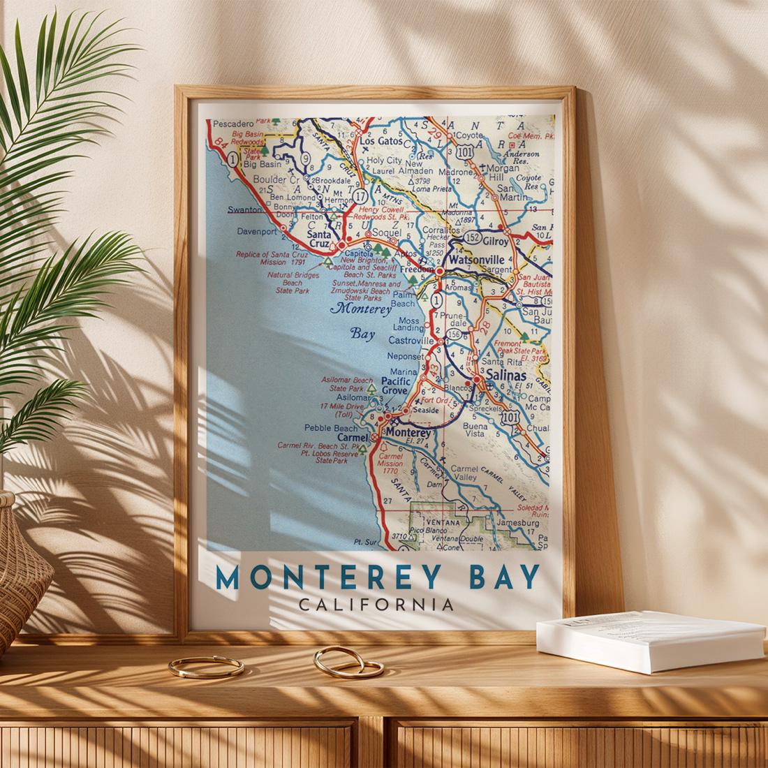 Monterey Bay Vintage Map Print, California Coastal Travel Poster (Digital Download)