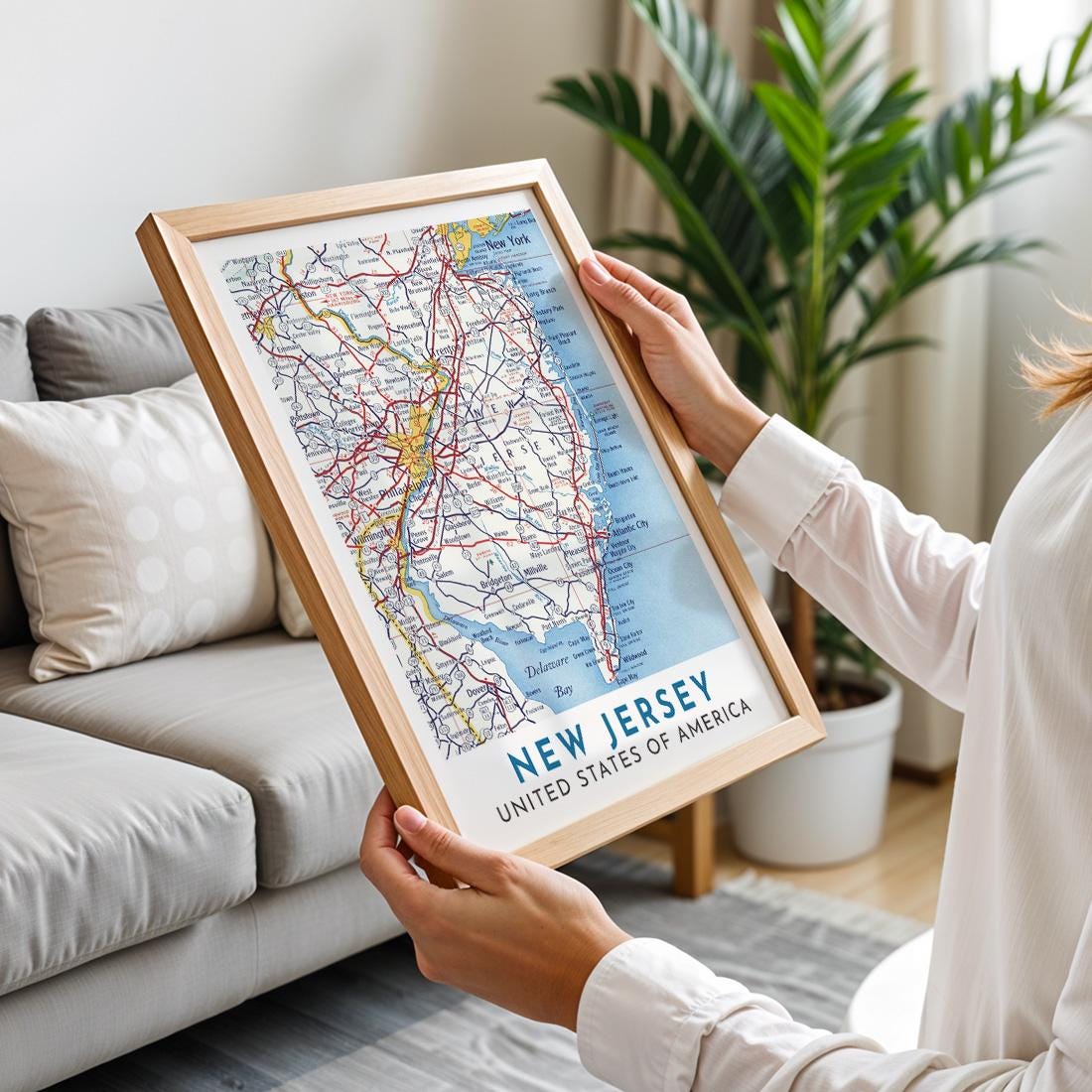 Vintage New Jersey Map Print, Jersey Shore Wall Art (Digital Download)